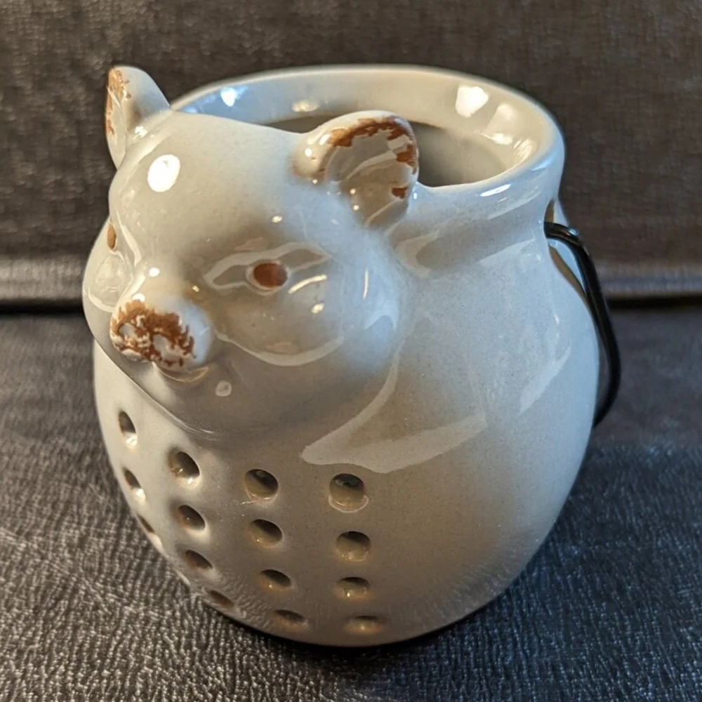 Ceramic piggy tea light or incense holder, gray pig candle lantern - Picture 7 of 10